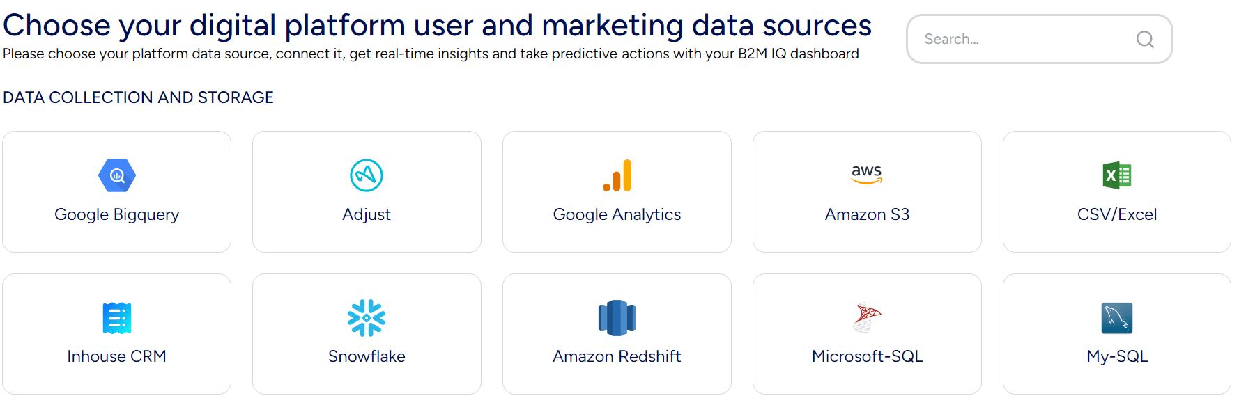 Data source picker for digital platform and marketing data