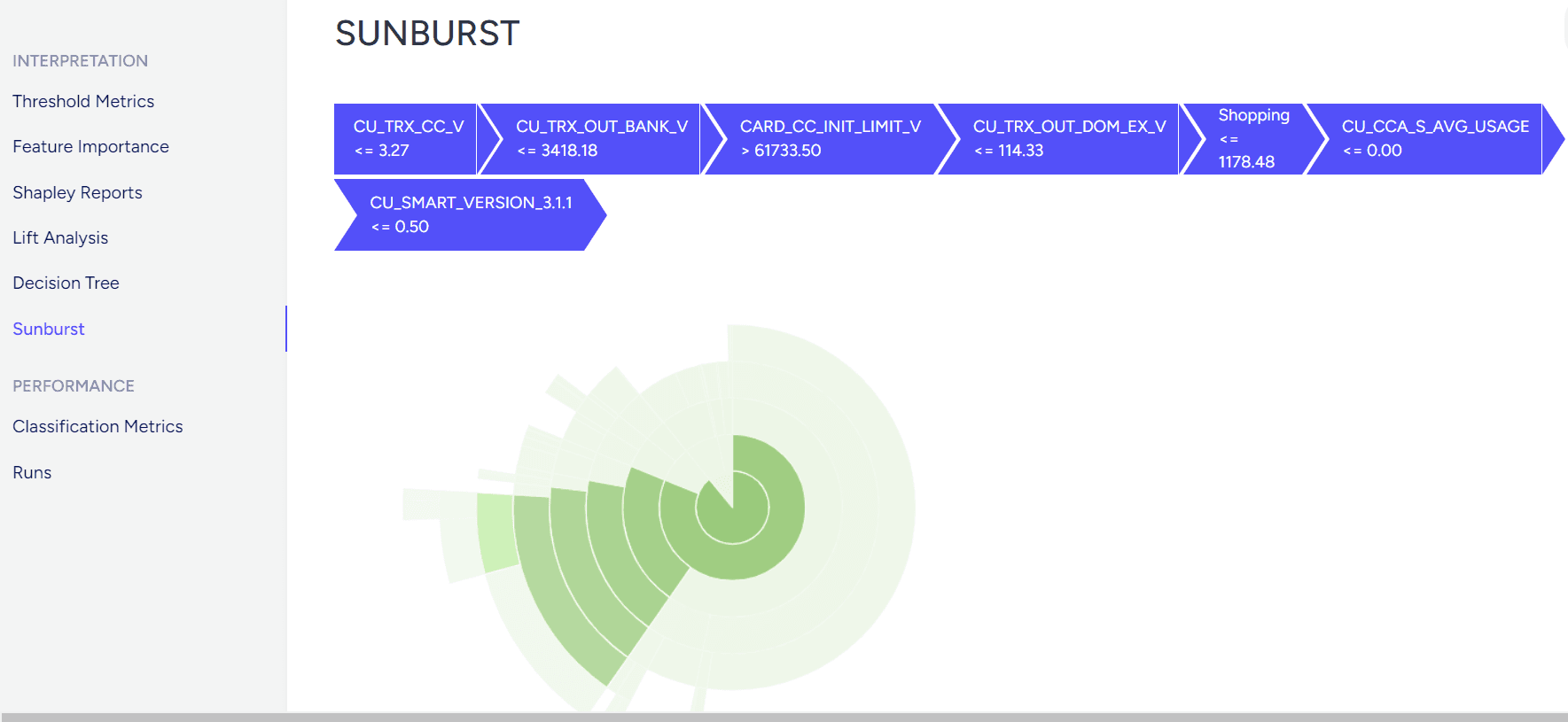 Sunburst chart of churn drivers