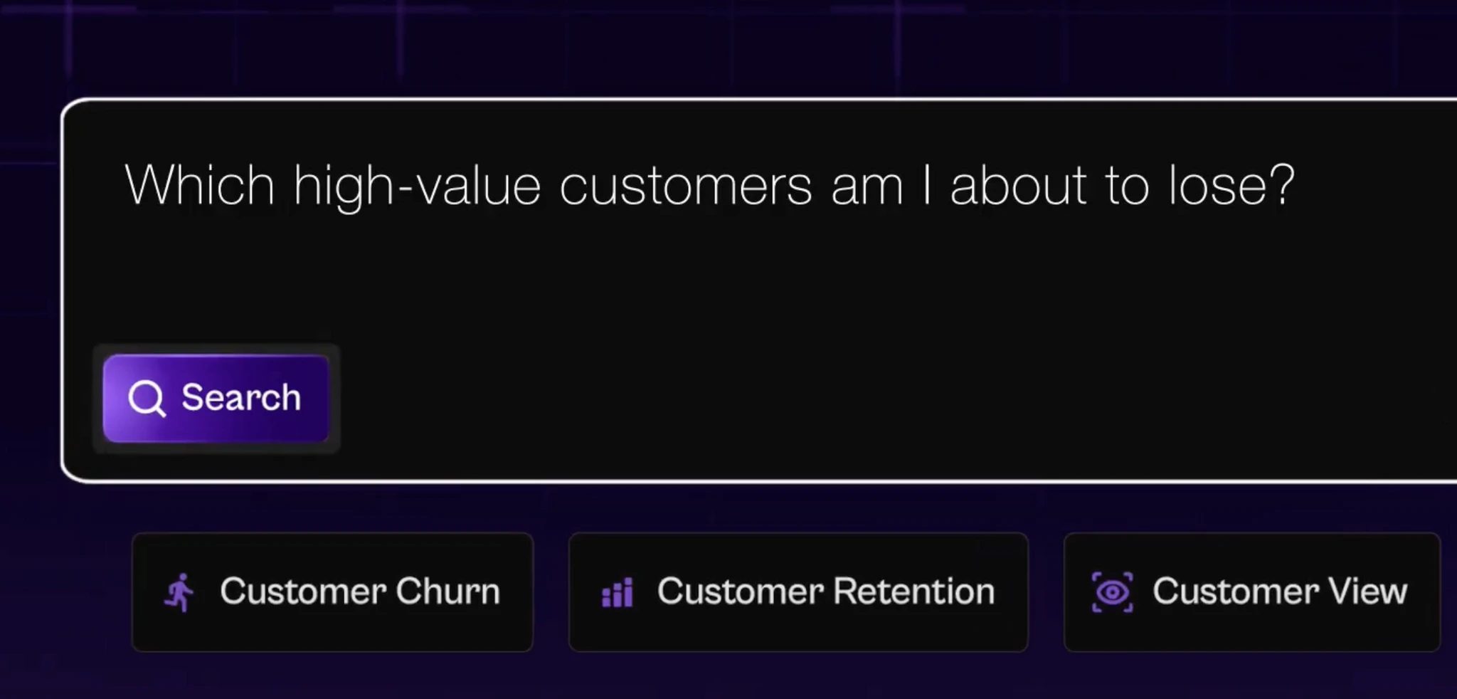 ChurnShield search box asking which high-value customers are about to be lost.